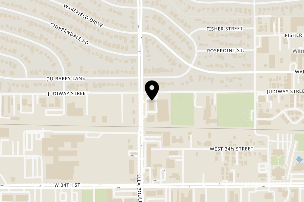 Map showing the location of Gatlin's BBQ on 3510 Ella Blvd Bldg C Ste A in Houston
